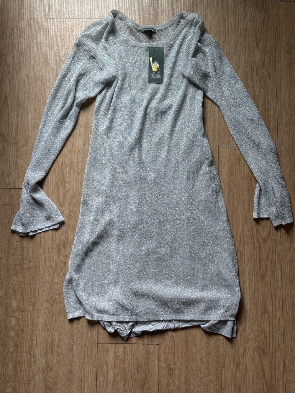 wild fable Metallic Silver Long-Sleeve Knit Dress